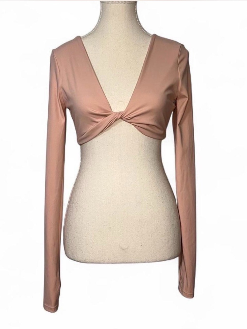 Musera Sport Nude Pink Twist Front Long Sleeve Crop Top Medium